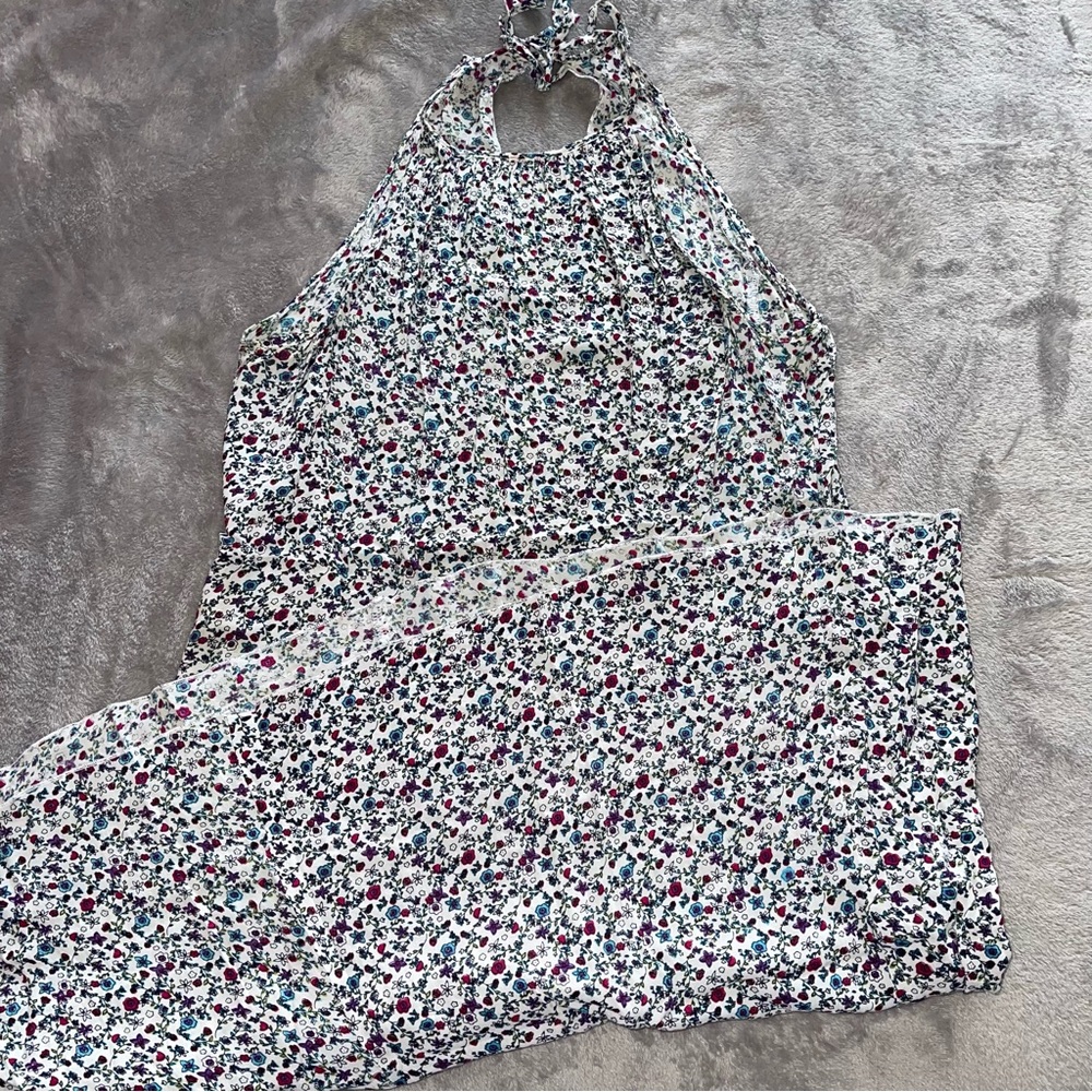Floral white summer light circle sleeveless open back midi dress